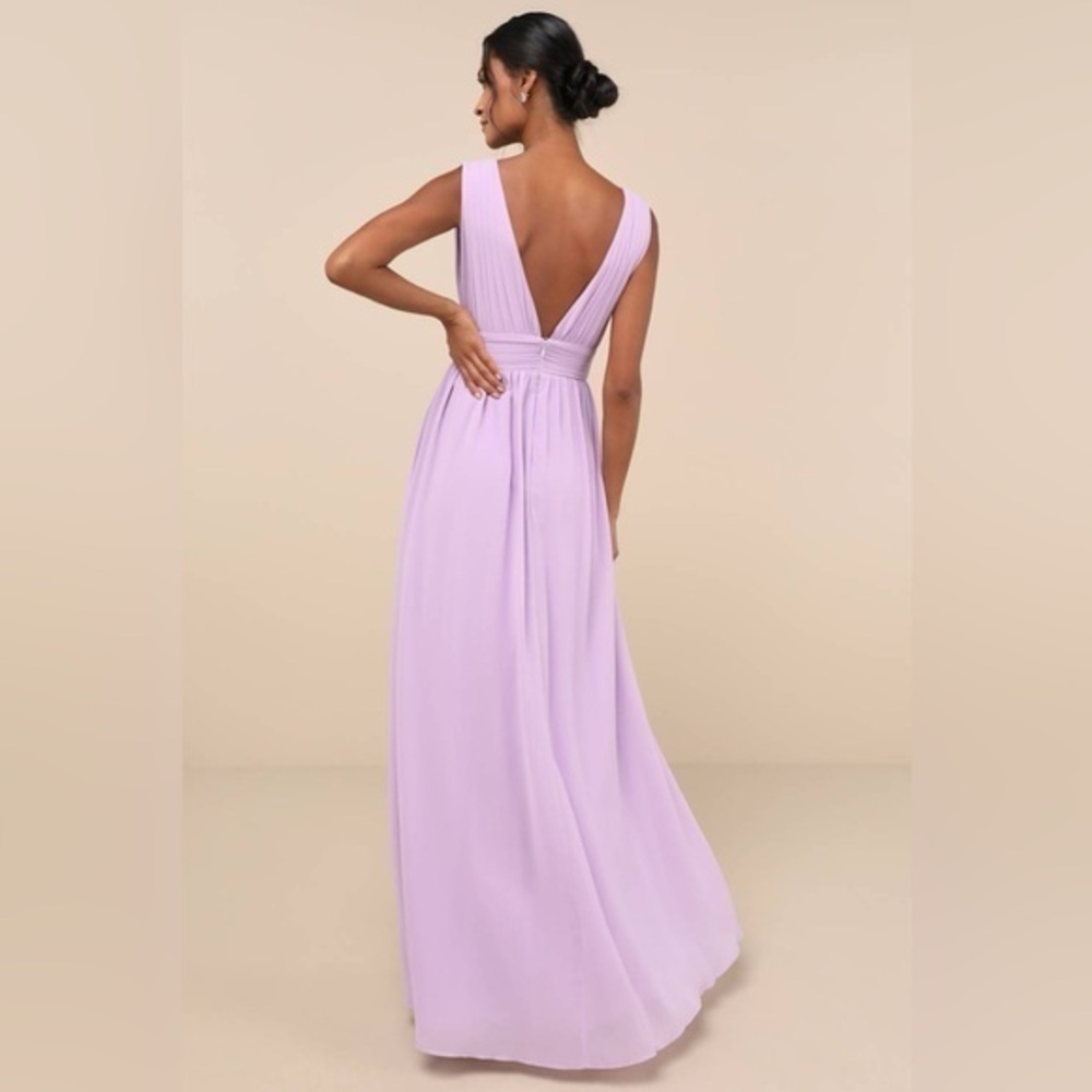 NEW Lulus Heavenly Hues Lavender Chiffon Plunge Maxi Dress Sleeveless Slit LARGE - Picture 4 of 13